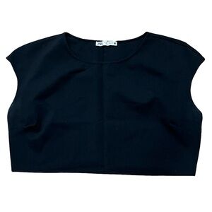 Zara Black Boxy Cropped Tee Festival Grunge Minimalist Casual Witchy Timeless